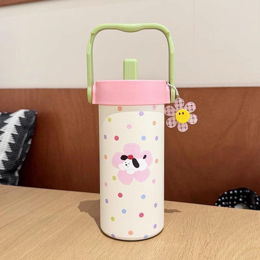 600ML Vacuum Cup With Pendant Insulation Or Cooling Insulated Cup With Straw Durable 316 Stainless Steel Cup for Office Workers