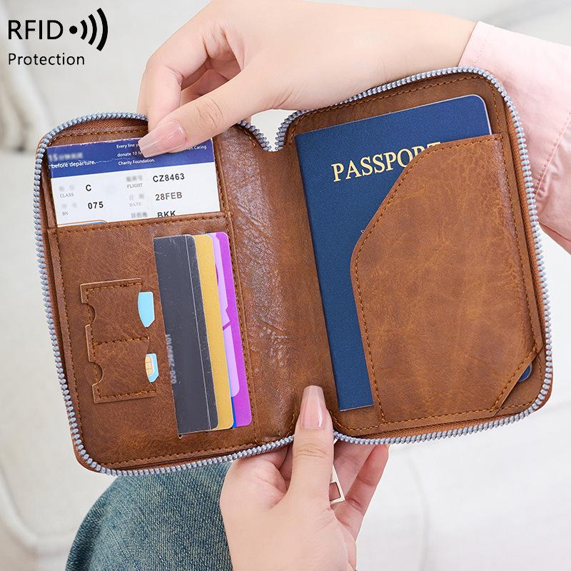 RFID Passport and Ticket Holder with Zipper - Unisex Travel Document Organizer