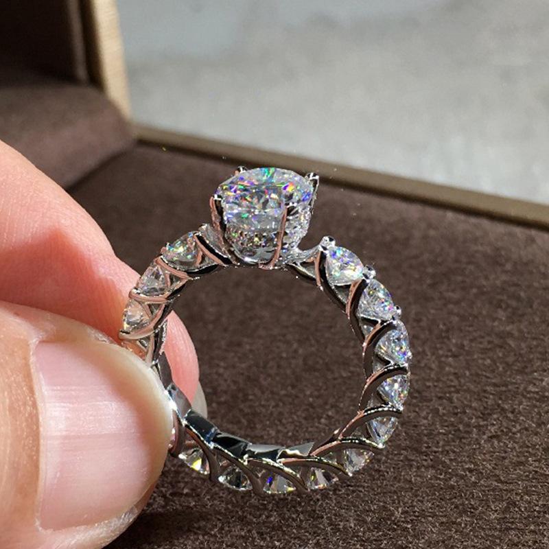 E-Commerce Copper Set Diamond Zircon Royal Blue Heart Ring Oval Flower Type Engagement Women'S Jewelry