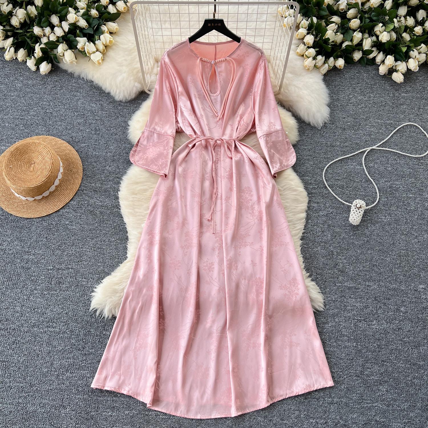 

Платье Chi Cut Out O Neck со шнуровкой и разрезом, милое, повседневное, А-силуэтное, летнее, пляжное, для отдыха, женские платья One Size розовый