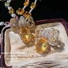 Canary Tourmaline Bow Gemstone Earrings Vintage Plated 18K Gold, Goose Yellow Tassel Zircon Earrings