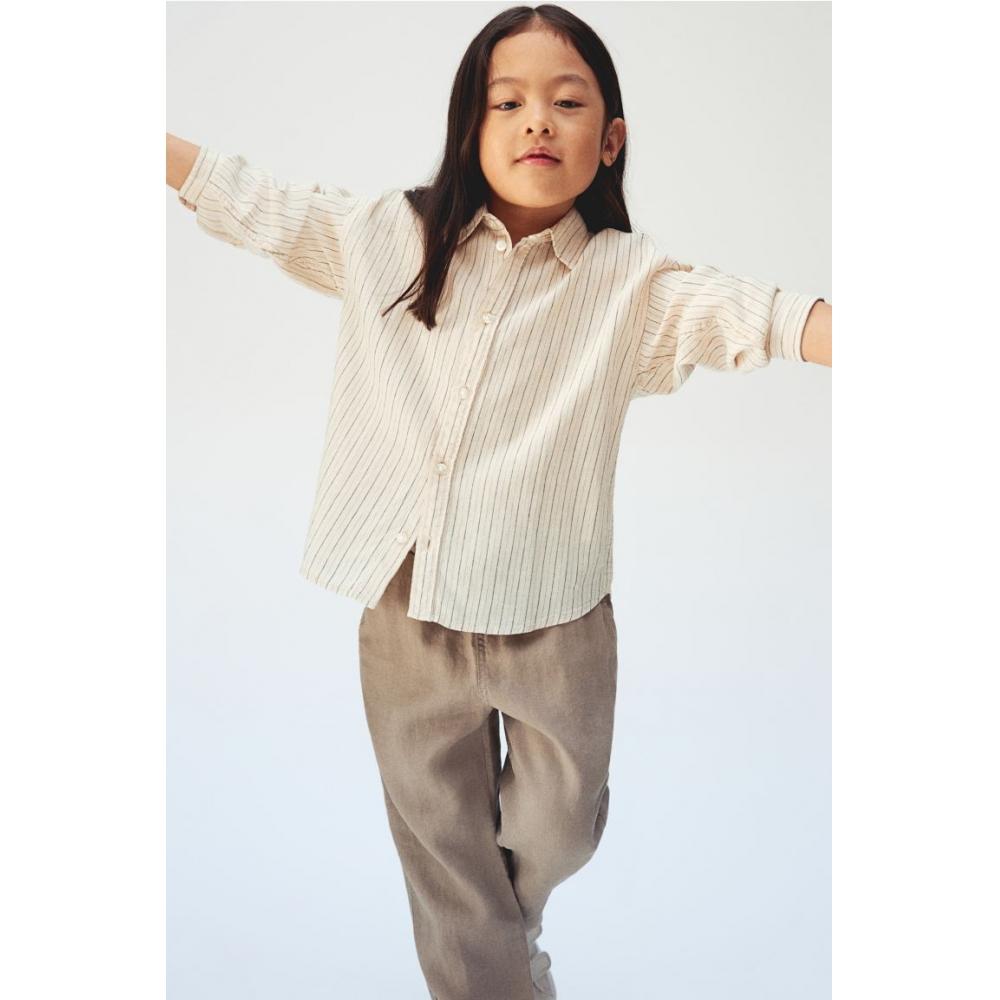 

Рубашка из смесового льна HM светло-бежевая полоска