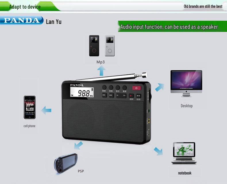 PANDA 6207 Dual-Band Portable Rechargeable Radio/MP3 Speaker for Seniors