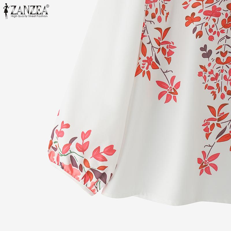 ZANZEA Women Casual Round Neck 3/4 Sleeve Loose Print Blouse