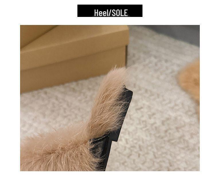 Women's Brown Retro Flat-Sole Fluffy Winter Slippers - 2026 Non-Slip Warm Cotton, Outdoor-Ready