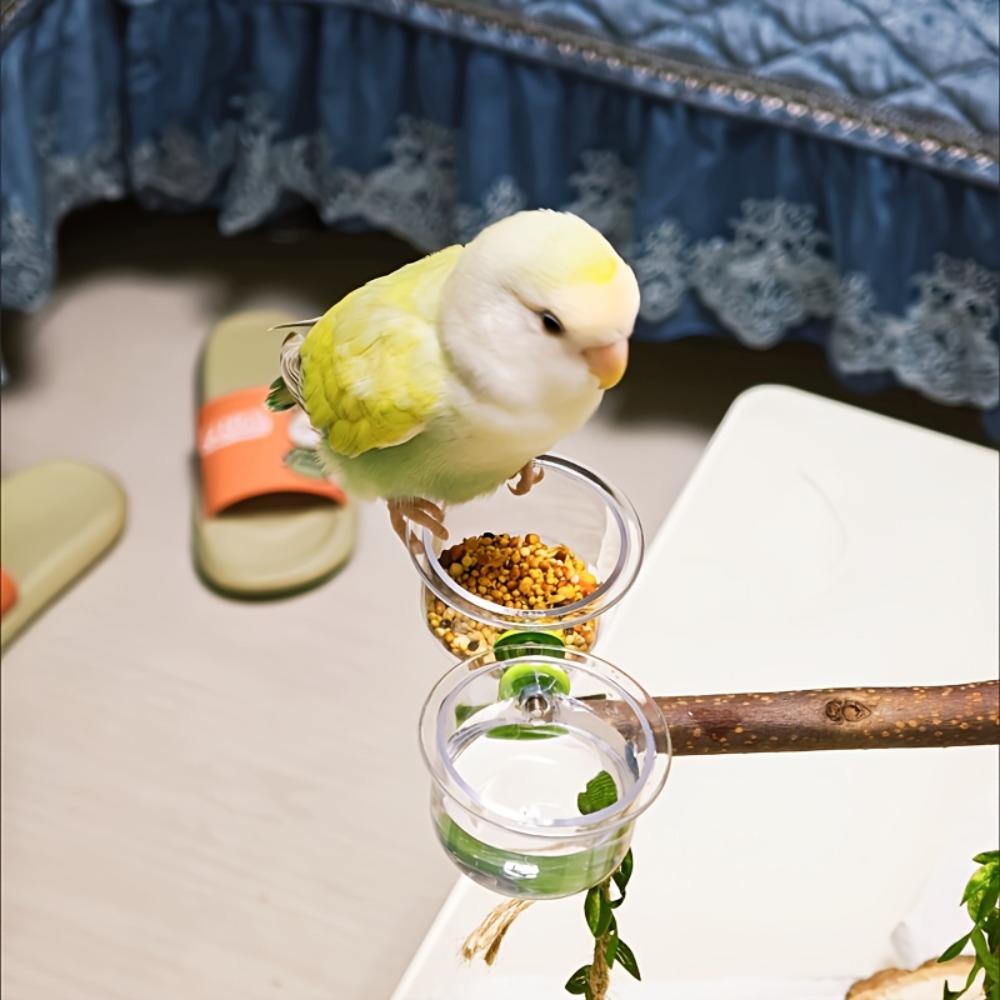 With Clip Parrot Food Bowl Transparent Feeder Cup Bird Perch Stand Water Bowl Small Pet Bird