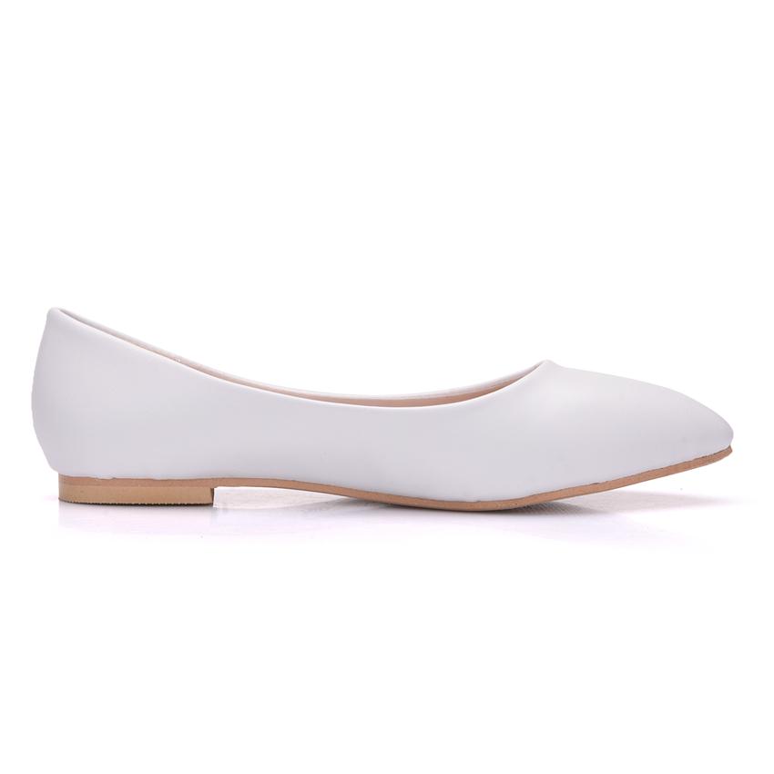 Crystal Queen Women Flats Slip On Ballet White Wedding Shoes Pointed Toe Comfortable Grandmother Boat