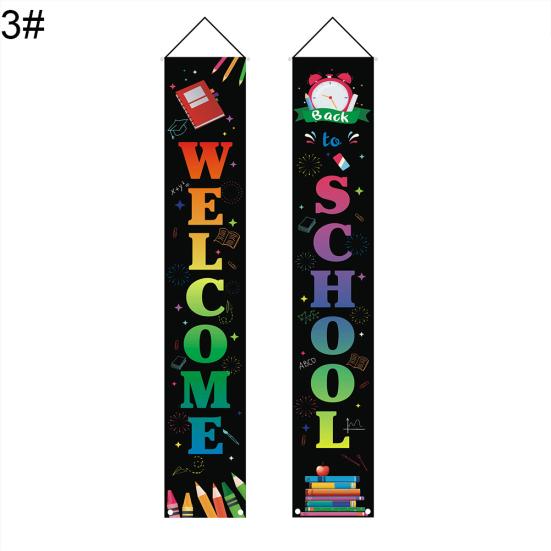 2Pcs Back To School Colorful Welcome Couplet Banner Door Wall Hanging Sign Flag