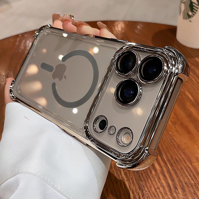 Plating Shockproof Transparent Case For iPhone 17 Air 16 15 14 13 12 Pro Max Anti Shock Proof Magsafe Wireless Charge Full Cover