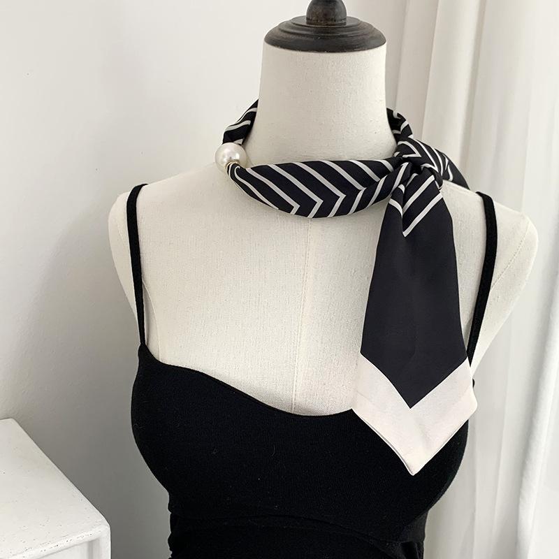 Silk scarf long strip high-end new striped simple decorative scarf hair tie streamer double splicing magnetic silk scarf