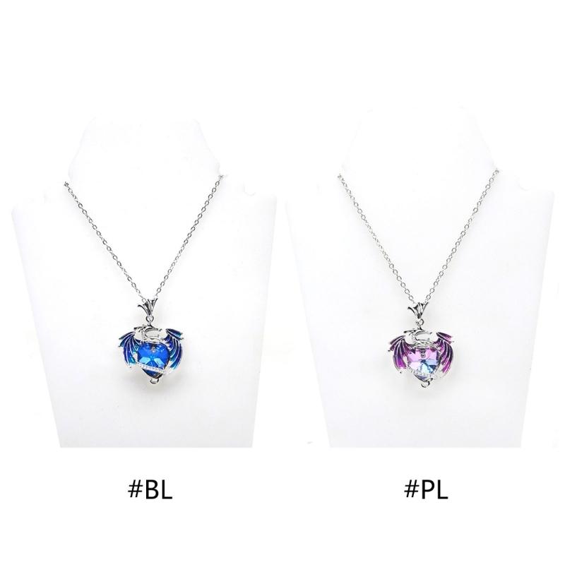 Heart Charm Clavicle Chain Fantasy Crystal Flying Dragon Necklace Jewelry