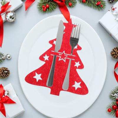 48Pcs Xmas Tree Cutlery Bags Felt Fork Spoon Holders Christmas Tableware Decoration Holiday Party Favor Table Setting