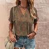 Summer V-neck Design Niche Vintage Pattern Printed Top Women's T-shirts
