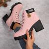 New Woman Ankle Boots Casual Comfortable Shoes Woman Autumn Round Toe Mid Calf Boots Chunky Patchwork Leather Boots Woman