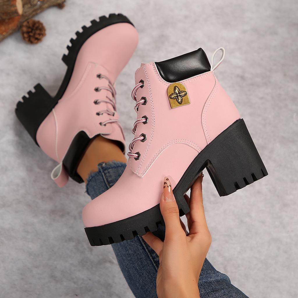 New Woman Ankle Boots Casual Comfortable Shoes Woman Autumn Round Toe Mid Calf Boots Chunky Patchwork Leather Boots Woman