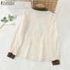 ZANZEA Women Casual Contrast Lapel Long Sleeve Blouses
