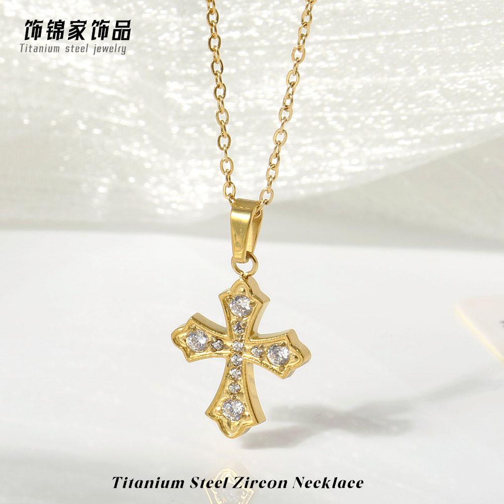 Cross-border titanium steel European and American cross necklace accessories wear women s autumn and winter stainless steel non-fading zircon