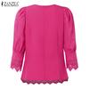 ZANZEA Women Casual Lace Crochet Patchwork Summer 3/4 Sleeve Blouse