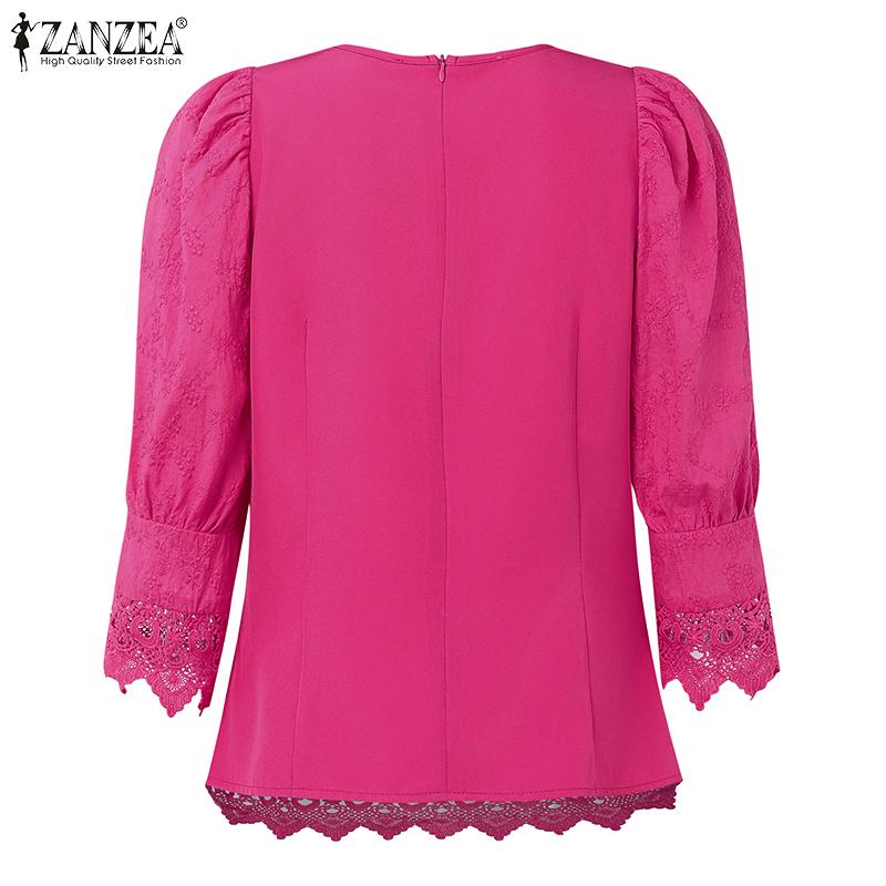 ZANZEA Women Casual Lace Crochet Patchwork Summer 3/4 Sleeve Blouse