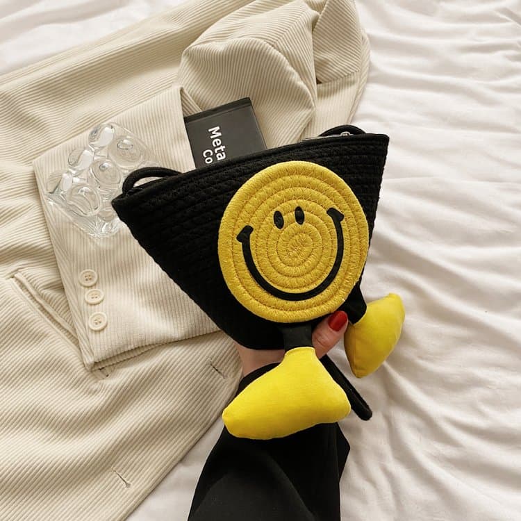 Color Woven Three-dimensional Smiley Face Bucket Portable Messenger Bag