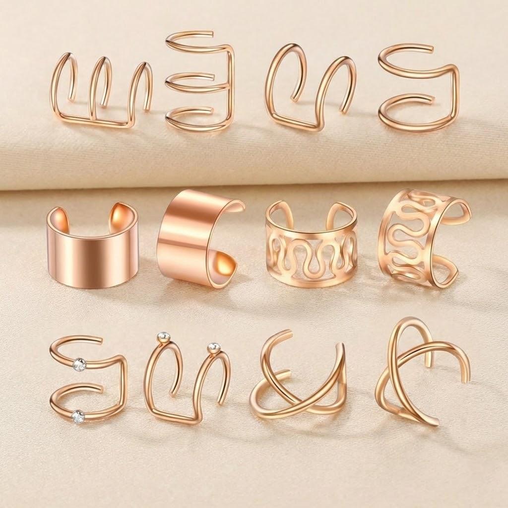 

12Pcs Set Fashion Non Piercing Ear Clip Earrings For Women Simple Fake Cartilage Ear Cuff Jewelry Accessories