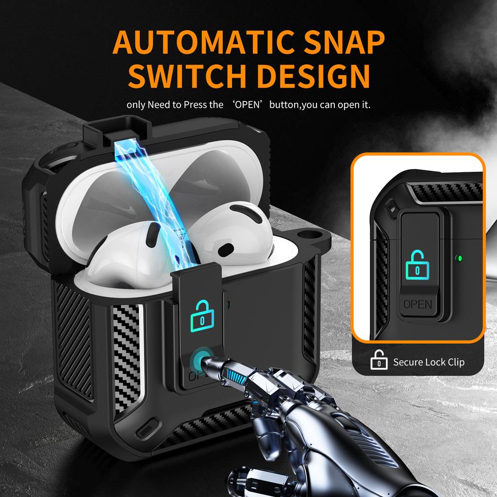 For AirPods 4 Case Compatible with MagSafe TPU PC Earbuds Cover with Carabiner/Stand
