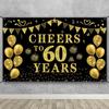 Trgowaul 60th Birthday/Anniversary/Wedding Decorations for Women Men, Cheers To 60 Years Banner, Black and Gold 60th Birthday Backdrop, 60 Bday