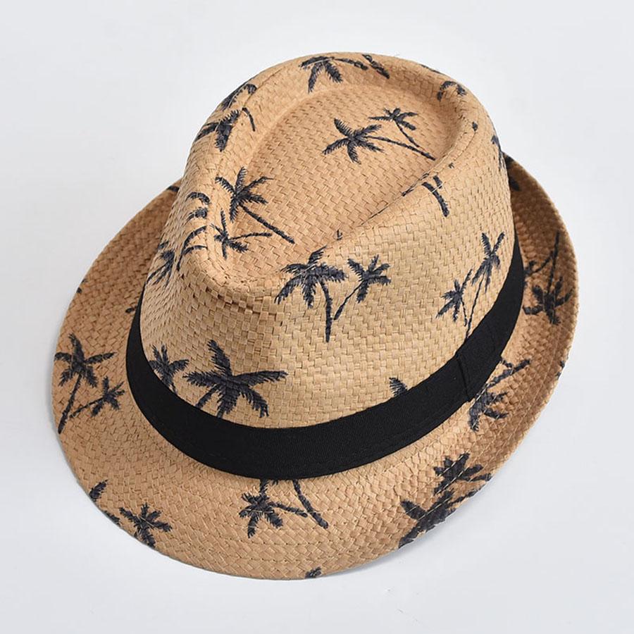 Men Straw Hat Fashion Prints Beach Travel Sun Visors Cap Summer Cool Fedora Hat