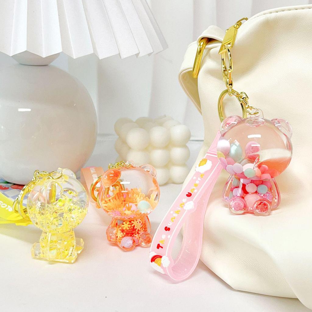 Creative Candy Bear Oil-Filled Keychain with Flowing Sand Pendant
