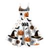 Womens Halloween Print Off Shoulder Dress Vintage Punk Party Dress Flared Skirt Sleeveless A Line Dress