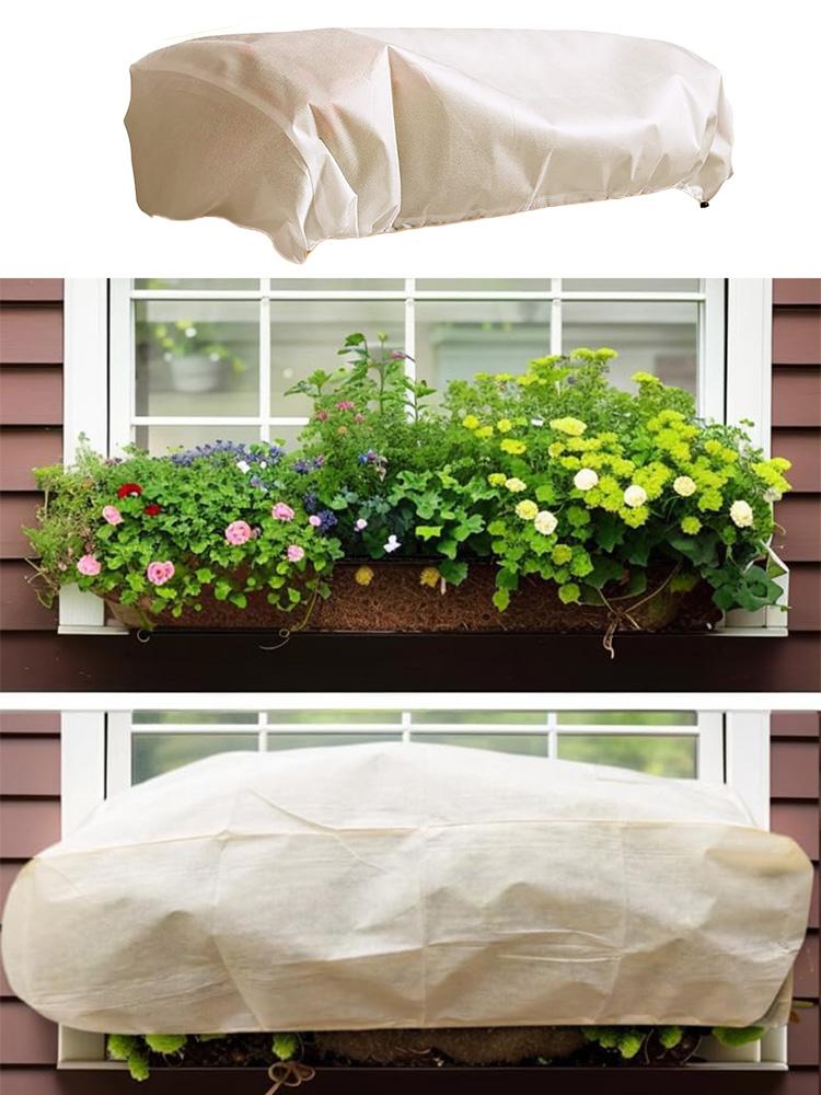 2pcs Drawstring Square Planter Winter Frost Protection Cover Elastic Hem Plant Cold Protection Cover