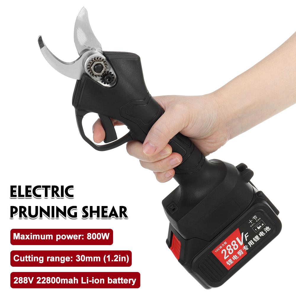 288V 30mm Electric Cordless Rechargeable Pruning Shears Secateur Fruit Tree Branch Cutter Garden Tools 22800mah Li-ion Battery Balck