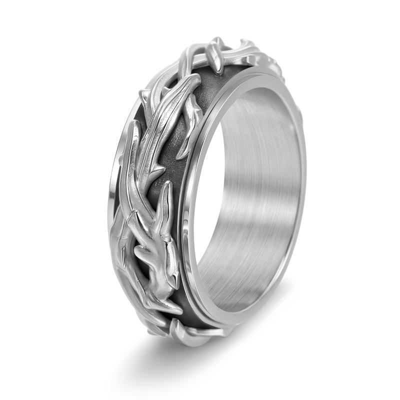 

2026 Vintage Fashion Men s Bramble Vine Weave Rotatable Stress Relief Personality Ring no. 6