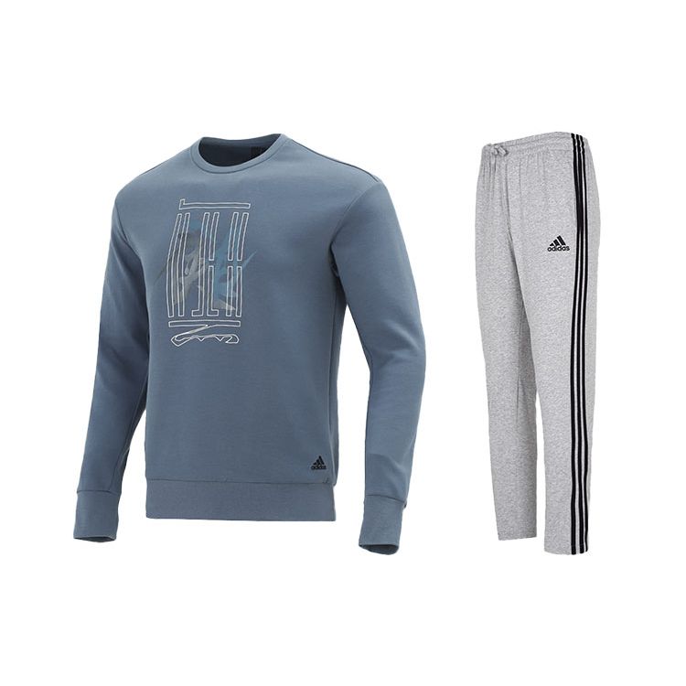 

Adidas Однотонный текстовый принт, круглый вырез, свитер, толстовка, боковые полосы, спортивные брюки, комплект, мужская толстовка, брюки HE5163+GK8998 S