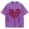 Pink Leopard Heart Prints Washed TShirt Women Cotton T Shirts ONeck Comfortable Distressed Tops Summer Casual Woman Clothes
