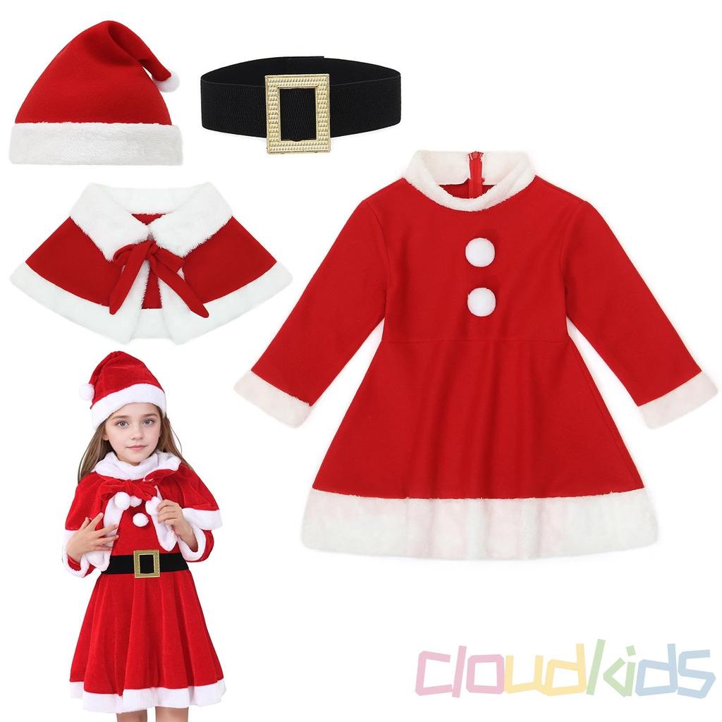 Christmas Santa One Haunted School Cultural Carnival [Cloudkids] Children's Girls' Costume, Costume, Cosplay, Dress, Piece, House, Transformation,