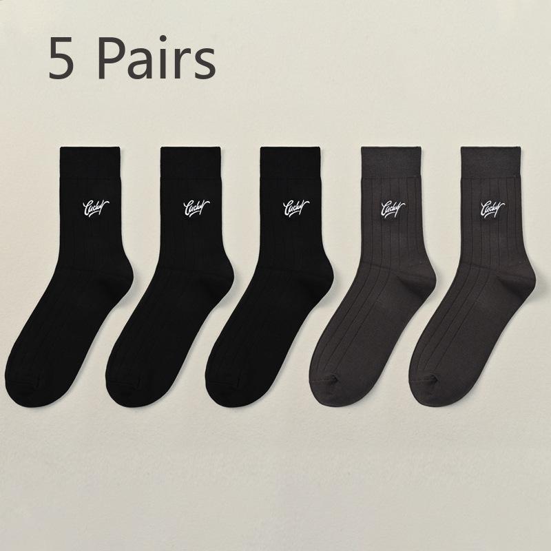 

5 пар мужских осенне-зимних носков с вышивкой из чистого хлопка и длинных носков 5 Pairs