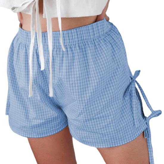 

Женские летние шорты в клетку с высокой эластичной резинкой на талии и бантом в стиле ретро, ​​свободные брюки длиной выше колена, повседневная спортивная домашняя одежда, короткие брюки S хаки