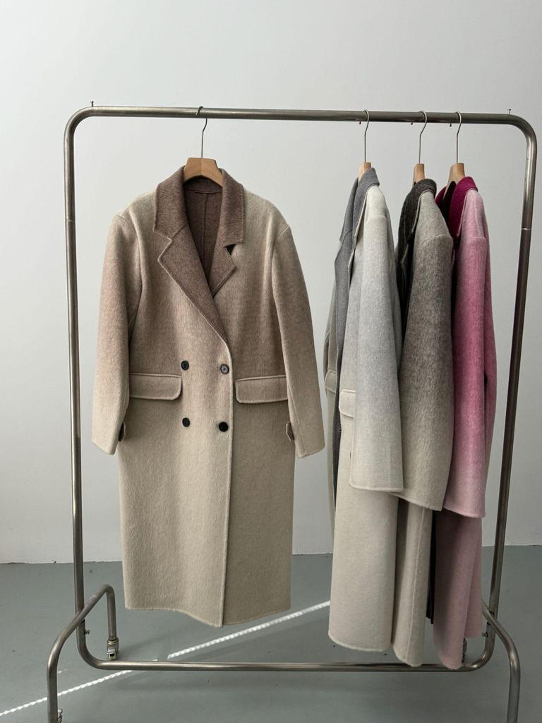 Palton de damă de lungime medie din cașmir dublu-fațetat, 100% lână, cu gradient, Toamnă/Iarnă 2024