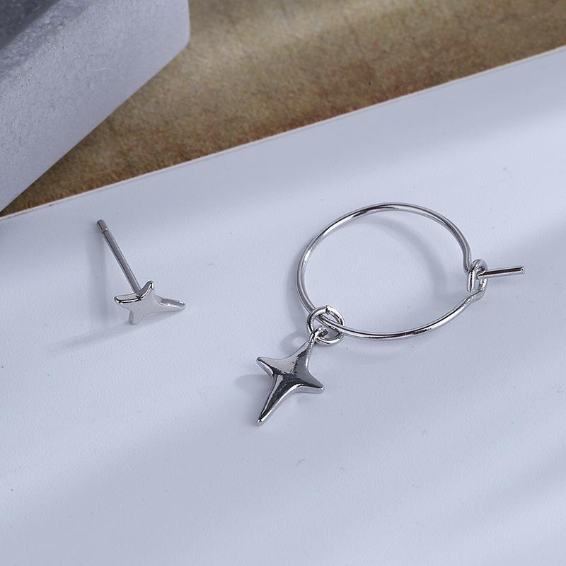 Gu Maoning, Asymmetrical Personality Small Earrings Female Style Design Cold Wind Circle Four Light Star Earrings