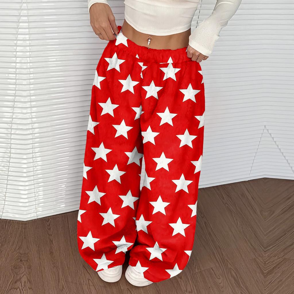 Women's Casual And Fashionable Printed Elastic Waist Loose Wide Leg Pants