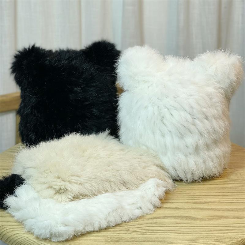 Bear Ears Rabbit Fur Hat Women's Autumn and Winter Woolen Hat Baotou Hat Warm and Show Face Small Knitted Fur Hat Rex Rabbit Fur