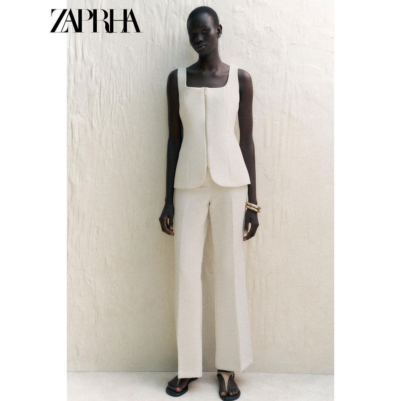 Zaprha 2025 Summer New Elegant Zip-up Corset Square Collar Sleeveless Vest Top 1478430