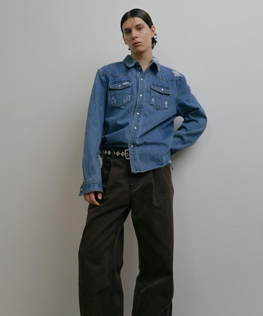 DUSTYWHITE Brown Dirty Washed Oxford Wide Tuck Pants