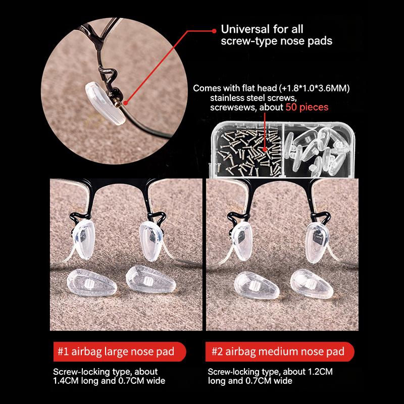 1Set Eyeglasses Nose Pads With Screwdriver Soft Silicone Air Chamber Glasses Anti-slip Nose Pad Screw Replacement Repair Tools