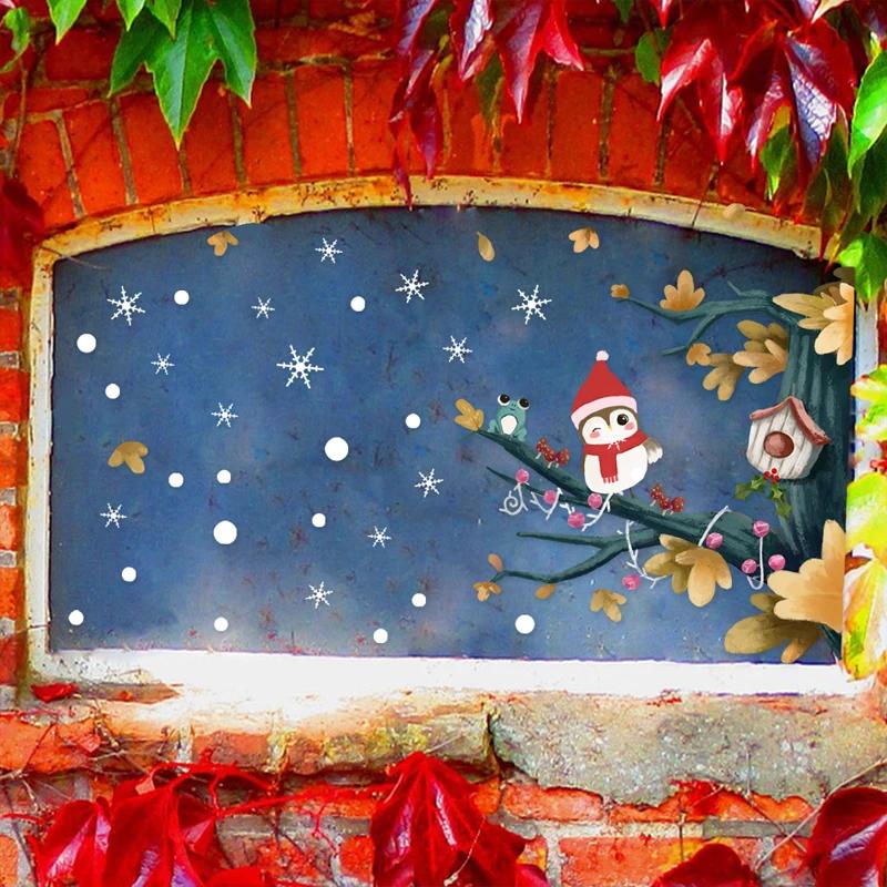 Christmas Wall Stickers Double Side Static Sticker Santa Claus Deer Xmas Tree Window Room Snowflakes Decor Sticker New Year 2022