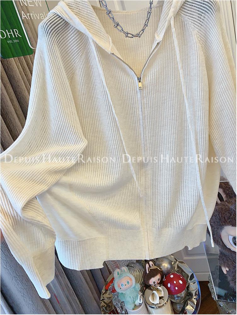 Plain Color Zipper Hooded Knit Jacket - Women's Casual Early Autumn Style