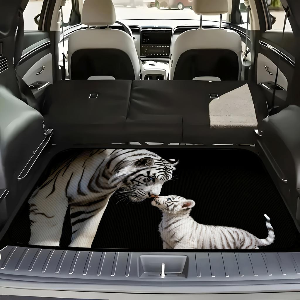 1Pcs White Tiger Mother Cub Car Trunk Mat with Anti Slip Cargo Liner Waterproof Rear Storage Protector Floor Mat for SUV Sedan V