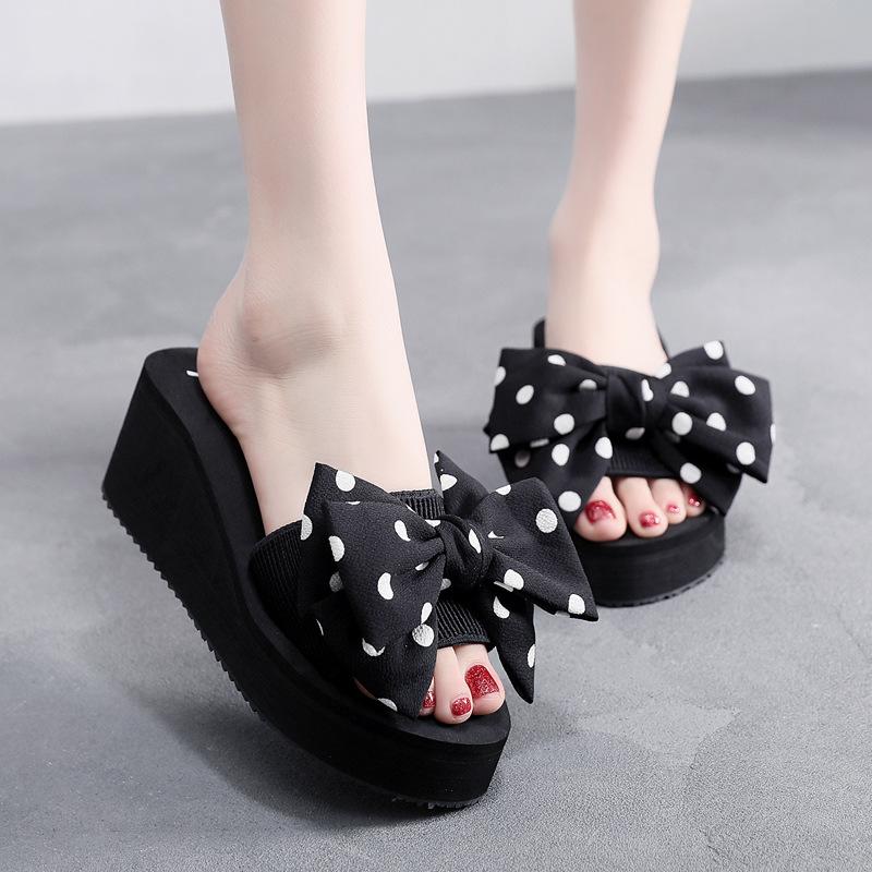 Summer 6cm High Heels Slippers Female Summer Muffin Thick Bottom Sandals with Fashion Beach Flip-flops