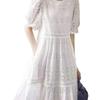 Hollow Embroidered White Skirt Summer New First Love French Sweet Bubble Sleeve Short Sleeve White Cotton Dress